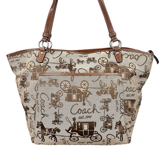 NWOT Coach Horse & Carriage Monogram Canvas Leather Large Tote Bag L0973-F14857 - Picture 4 of 9